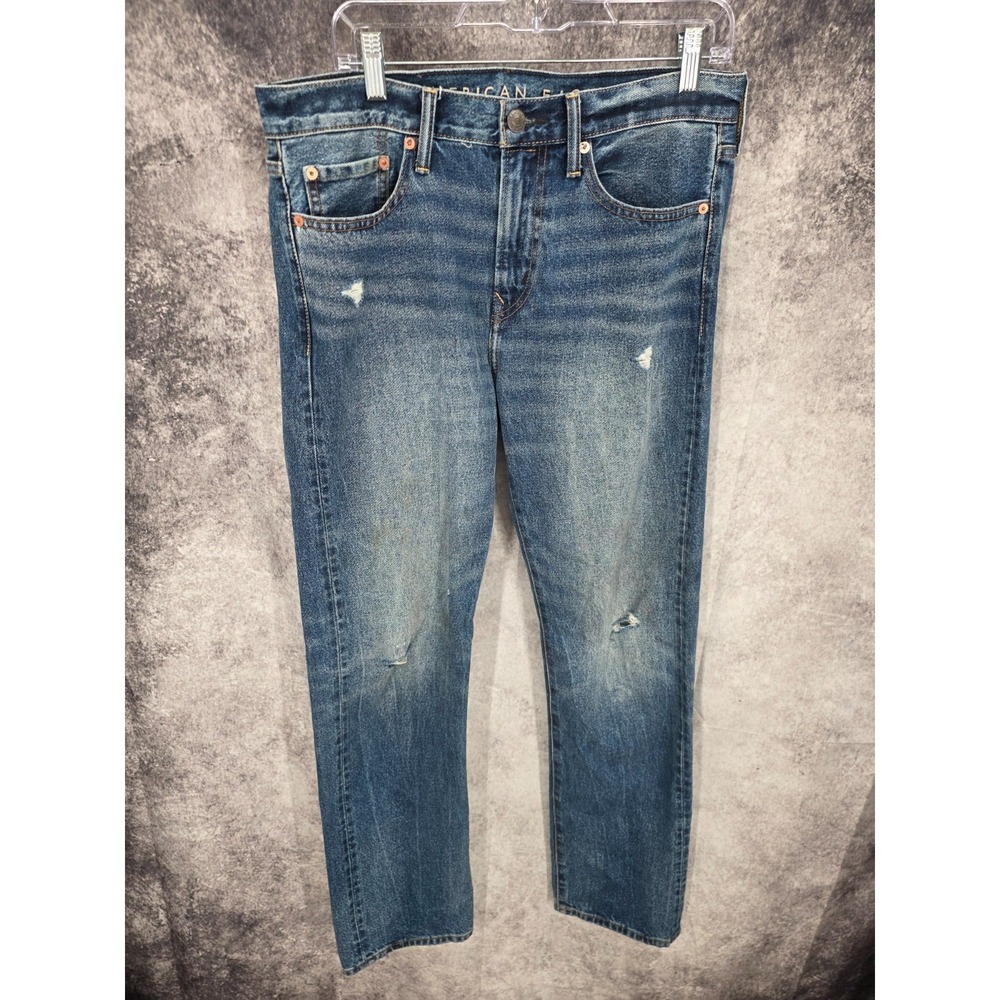 American Eagle Jeans Mens 34 X 32 Blue Original Straight Distressed‎ Tag 30x32